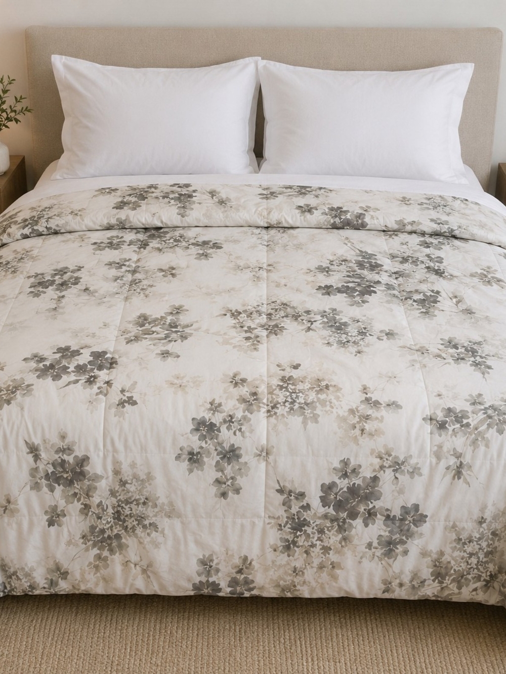 Ralph Lauren Home Retired Gwynne Floral Comforter Queen Gray Beige Ivory Cotton